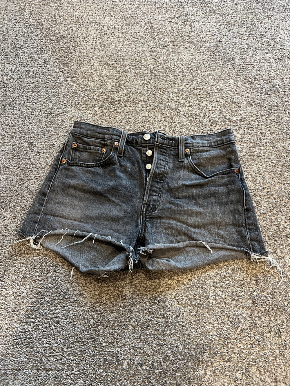 Levi's Charcoal Frayed Cutoff Denim Shorts